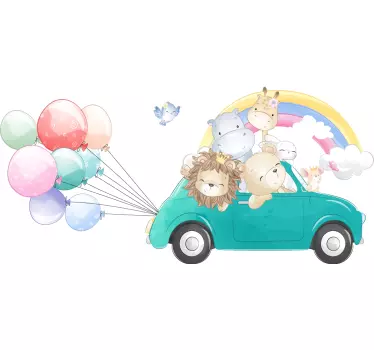 Nálepka pre deti dobrodružné auto so zvieratkami - Tenstickers