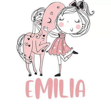 Princezná s ružovými šatami a ilustráciou nástenného umenia koňa - Tenstickers