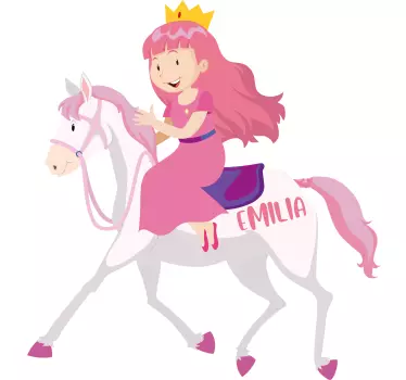Nálepka pre deti princezná na koni jednorožca s menom - Tenstickers