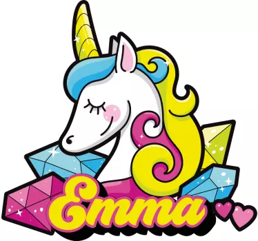 Nálepka pre deti farebný jednorožec s menom - Tenstickers