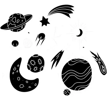 Nálepky vesmírnych čiernobielych ilustrácií - Tenstickers