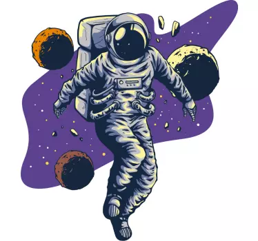 Ručne kreslená Nálepky na tapety v štýle lietajúceho astronauta - Tenstickers