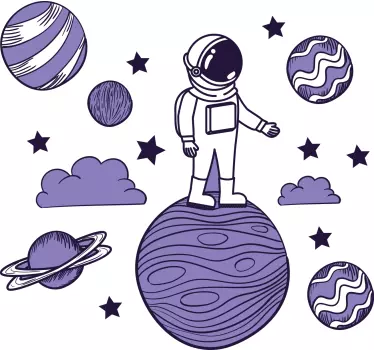 Nálepka astronaut kresliť s planétou vesmír - Tenstickers