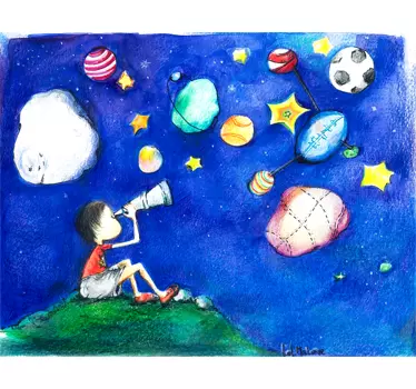 Deti hviezdna obloha ilustrácie nástenná maľba - Tenstickers