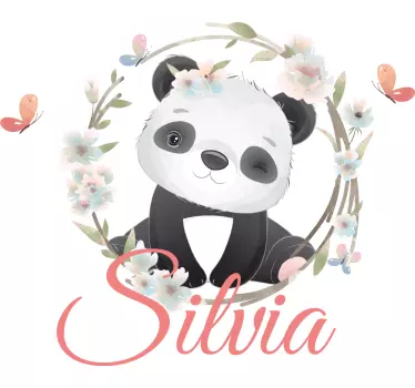 Nálepka pre deti panda s kvetmi a menom - Tenstickers