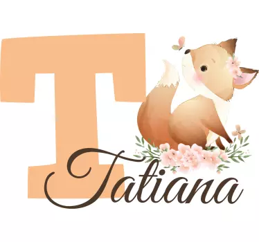 Nálepka pre deti líška s iniciálou a menom - Tenstickers