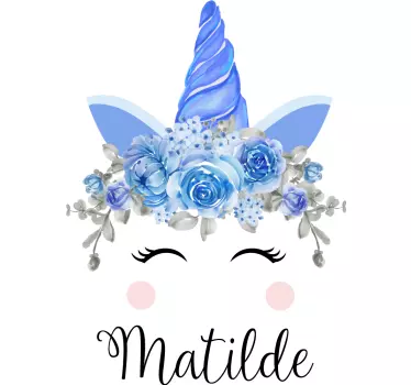 Nálepka pre deti jednorožec s modrými kvetmi - Tenstickers