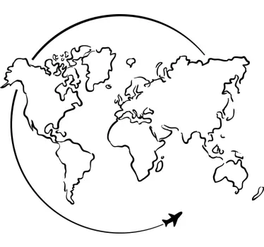 Nálepka na stenu mapa sveta a lietadlo - Tenstickers
