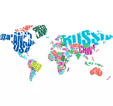 Farebná mapa sveta s nálepkou s textom krajiny - Tenstickers
