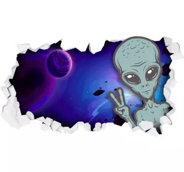3d nálepka s rozbitou stenou mimozemšťana - Tenstickers
