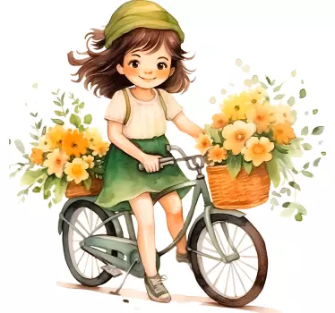 Ilustrovane nalepky na stenu dievča jazdiace na bicykli - Tenstickers