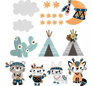 Ilustrovane nalepky na stenu zvieratá v indickom štýle - Tenstickers