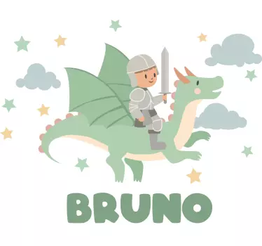 Ilustrovane nalepky na stenu malý rytier na drakovi - Tenstickers