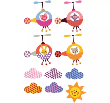 Detské zvieracie formácie vrtuľníkov, lietajúce obtlačky - Tenstickers