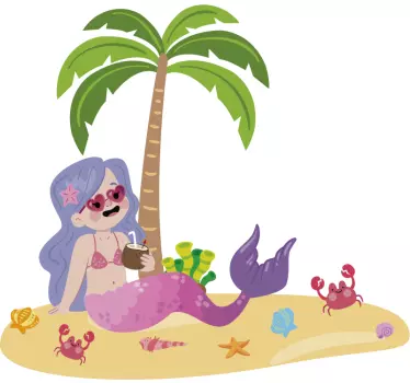 Morská víla na pláži ilustrácie múr umenie - Tenstickers
