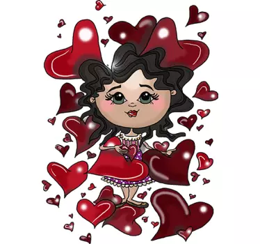 Nálepka karikatúry s láskou k srdcu - Tenstickers
