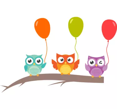 Nálepka pre deti farebné balóny sovy - Tenstickers