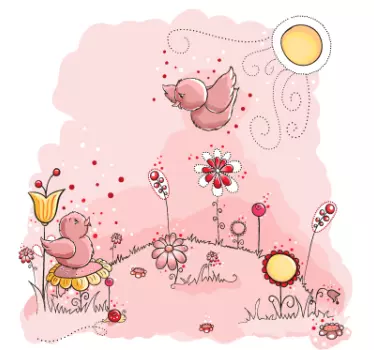 Nálepka pre deti hravé ružové vtáčiky - Tenstickers