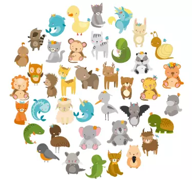 Nálepka s okrúhlou stenou zoo pre zvieratá - Tenstickers