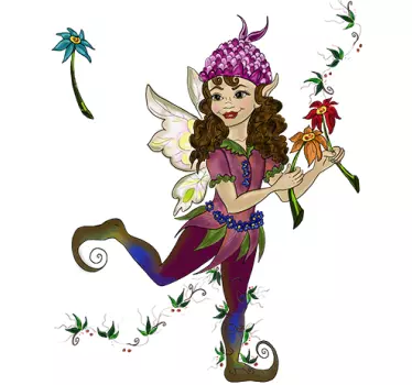 Nálepka s pixie s kvetmi - Tenstickers