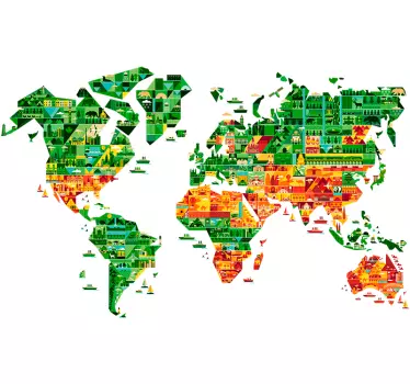 Nálepka so zelenou a oranžovou mapou sveta - Tenstickers