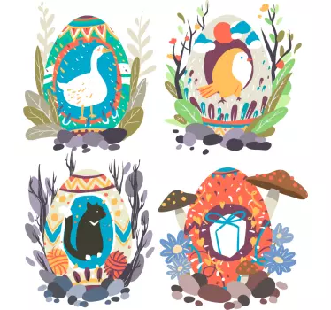 Veľkonočné vajíčka so zvieratami ilustrácie nástenné umenie - Tenstickers