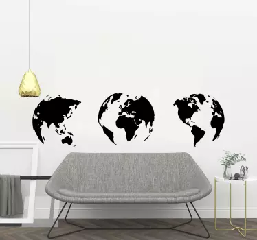 3 zemská mapa nálepky na stenu každého kontinentu - Tenstickers