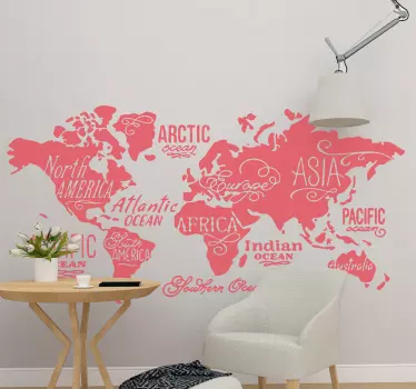 Mapa sveta s nálepkou na stenu s mapou - Tenstickers