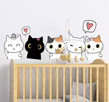 Anime mačky rodina karikatúra samolepka na stenu - Tenstickers