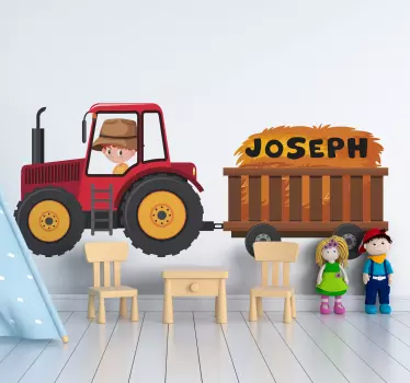 červený traktor s obtlačkom hračky menom chlapec - Tenstickers