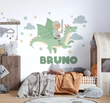 Ilustrovane nalepky na stenu malý rytier na drakovi - Tenstickers