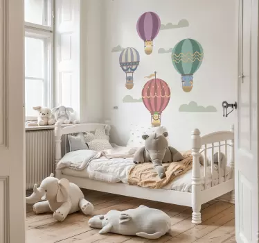 Ilustrovane nalepky na stenu lietajúce balóny so zvieratkami - Tenstickers