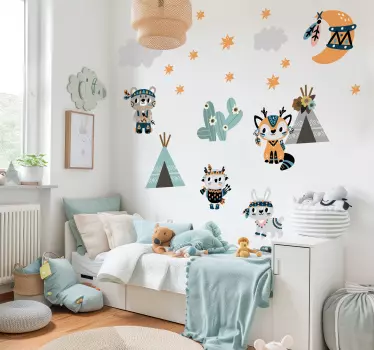 Ilustrovane nalepky na stenu zvieratá v indickom štýle - Tenstickers