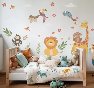 Ilustrovane nalepky na stenu šťastné zvieratá z džungle - Tenstickers