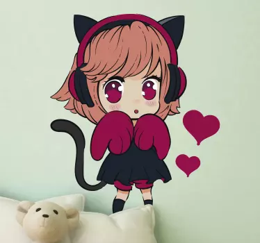 Anime dievča v mačacej čiapke karikatúra fototapeta - Tenstickers