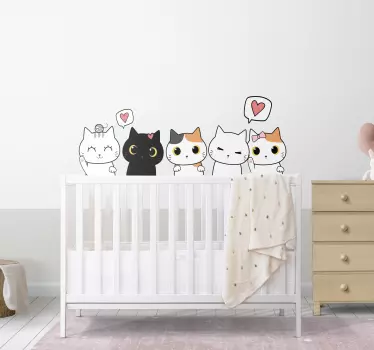 Anime mačky rodina karikatúra samolepka na stenu - Tenstickers