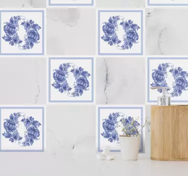 Biele a modré horezu ozdobné dlaždice prenos - Tenstickers