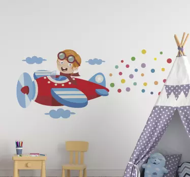 červené lietadlo s konfetami ilustračné nástenné umenie - Tenstickers