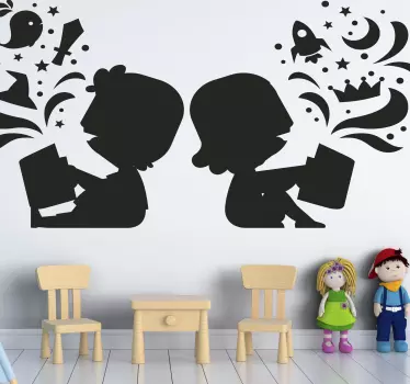 Deti čítajú siluetu rozprávky fototapeta - Tenstickers