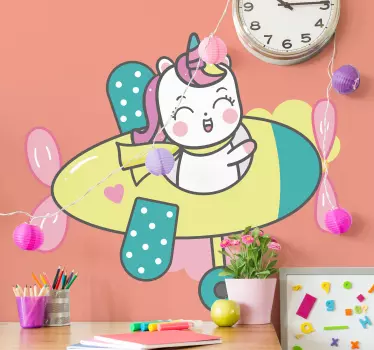 Deti jednorožec lietadlo ilustračné nástenné umenie obtisky - Tenstickers