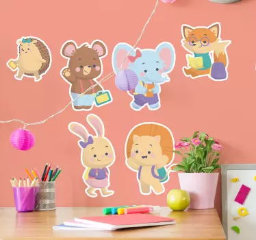 Deti zvieratá škola výučba nástenné nálepky - Tenstickers