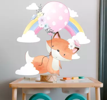 Detská líška visiaca na balóne dekor na stenu zvierat - Tenstickers