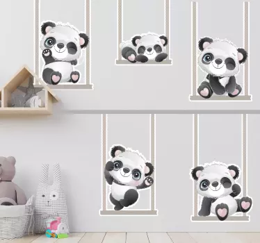 Detská panda na hojdačkách štítok s divými zvieratami - Tenstickers