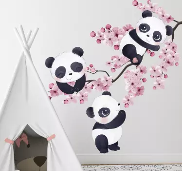 Detská panda na samolepke z divokého zvieraťa na jarnom strome - Tenstickers