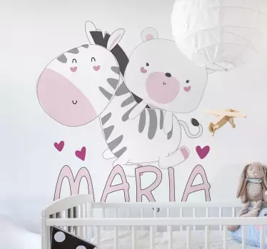 Detská zebra a meno medvedíka teddy samolepka na stenu - Tenstickers