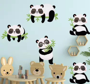 Detské pandy s nálepkou divokých zvierat z bambusu - Tenstickers