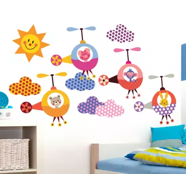 Detské zvieracie formácie vrtuľníkov, lietajúce obtlačky - Tenstickers