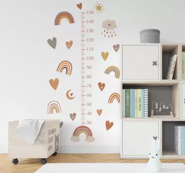 detsky meter na stenu dúha so srdiečkami - Tenstickers
