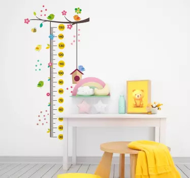 detsky meter na stenu kvetinová vtáčia búdka - Tenstickers