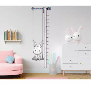 detsky meter na stenu zajačik na hojdačke - Tenstickers